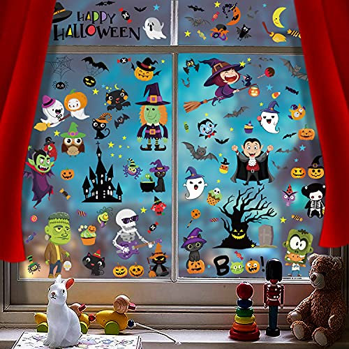 YIHELU Adesivi per Halloween, Set di Adesivi Riutilizzabili per Finestre, Decorazioni per Feste (Adesivi-A)