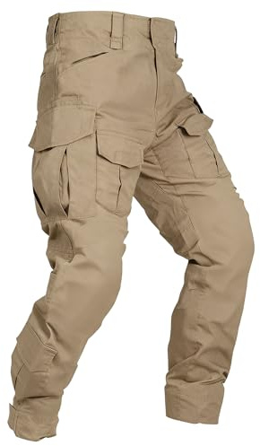 OCANXUE Taktische Herren-Cargohose, Camouflage, Ripstop-Arbeitshose, Wanderhose mit 10 Taschen, ohne Gürtel, Khaki, 56