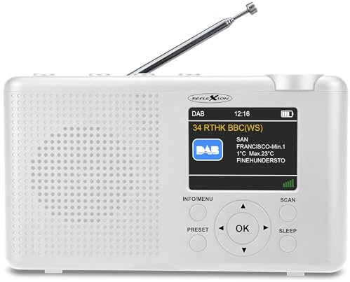 Reflexion TRA23DAB/WH, Tragbares UKW Radio mit DAB/DAB+ (16 Watt) Farbdisplayanzeige, Netz- und Batteriebetrieb, 40 Senderspeicherplätze, Schwarz