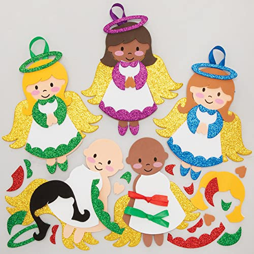 Baker Ross FE923 Engel Dekoration Bastelset - Packung mit 8, Weihnachten Dekoration Bastelsets Für Kinder, Kindergeburtstag Basteln, Weihnachtsbastelideen, Engel, Mittel, Blau, Grün, Lila, Rot