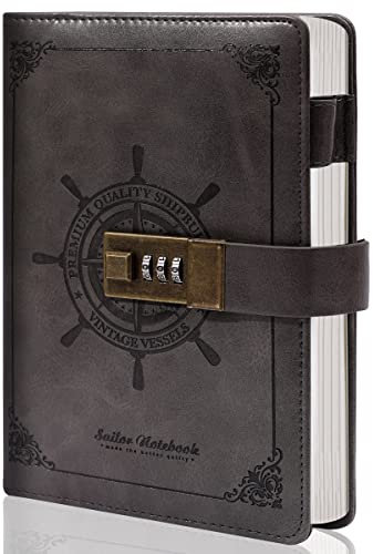 CAGIE Tagebuch für Erwachsene Jungen Mädchen Männer mit Schloss Retro-PU-Leder Tagebuch mit Zahlenschloss Stiftschlaufe B6 Bullet Journal Notizbuch für Frauen