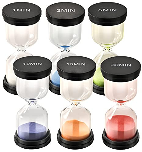 TeacherFav Sablier coloré pour enfants - Lot de 6 sabliers colorés - 1 min, 2 min, 5 min, 10 min, 15 min, 30 min - Pour salle de classe, jeux et chambre d'enfant