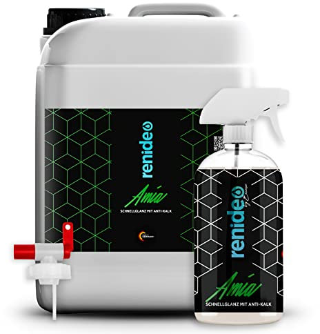renideo Auto Finish Spray - Amia - Vorteils-Set Schnellglanz Reiniger mit Anti-Kalk Effekt, gegen hartnäckige Kalkflecken, Fahrzeug Detailer, Made in Germany, 10L