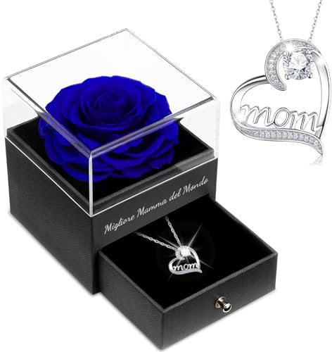 Sunia Rosa Stabilizzata Regalo Mamma Compleanno, Vera Rosa Eterna con Collana Argento 925 Donna, Migliore Mamma del Mondo, Regalo Donna Compleanno Natale San Valentino Anniversario