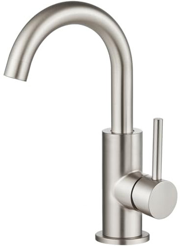 Midanya Gebürsteter Nickel Bar Spüle Wasserhahn für Badezimmer Küche Kleine Wohnmobil Camper Bauernhaus Waschtisch WC Wasserhahn Einhandgriff Utility Marine Outdoor Wasserhahn mit Abdeckplatte,