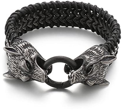 Skcess Armband Schwarz, Herren Armband Edelstahl Wolf Armbänder Männer 23cmx20mm Schmuck Herren Geschenke für Männer