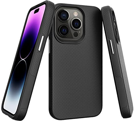Molzar Shield Series iPhone 14 Pro Max Hülle mit Dreiecks-Texturgriff, integrierte Metallplatte für magnetische Halterung, kabellose Ladeunterstützung, Schwarz