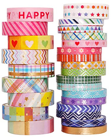LGEGE 27 Rollen Regenbogen Slim Washi Tape Set, 5/10 mm breit, helle bunte dekorative Muster, japanisches Abdeckband Dekor für Scrapbook, Bullet Journal, Geschenkverpackung (3 m)