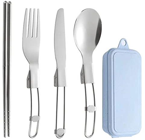 TAKUZA Camping Besteck, Campingbesteck Klappbar, Reisebesteck mit Etui, Camping Besteckset, Outdoor Besteck aus Edelstahl, Ideales Besteckset für Outdoor und Reise-Silber