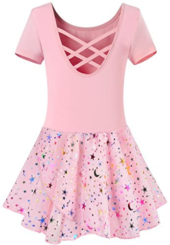 Mulnall Ballettanzug Mädchen Ballett Trikot mit Ballettkleid Kinder TüTü Kurzarm Langarm Baumwolle Balletttrikot Ballettanzug (EU40401-08-XL)