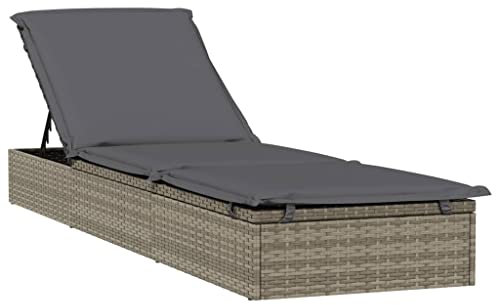 vidaXL Sonnenliege mit Kissen Grau 201x55x62 cm Poly Rattan