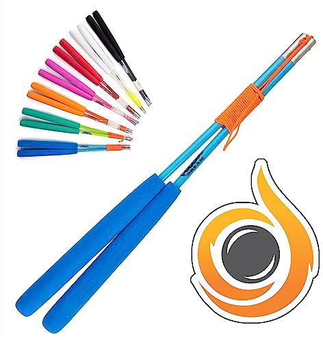 JD Pro Bâtons de diabolo en fibre de verre, équipés d'une ficelle super lisse, bâtons de diablo professionnels avec autocollant cascade (bleu)
