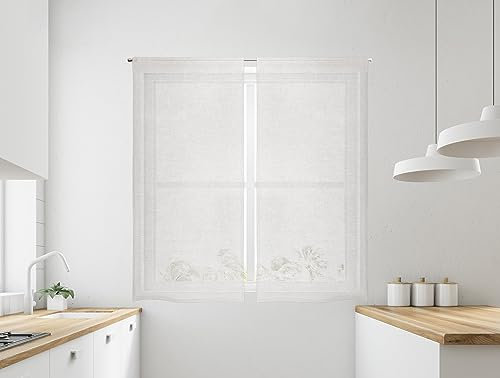 IlGruppone Coppia Tendine Tende A Vetro Glitter Brillantinate Semitrasparenti Finestre Porta Finestra Cucina Bagno 60 x 150 Cm o 60 x 240 Cm MOD Dominique - Bianco - 60x240cm