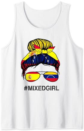 Venezuela España Bandera Venezolana España Moño Desordenado Camiseta sin Mangas