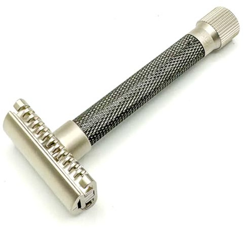 Parker Safety Razor DIE VARIANTE MIT OFFENEM KAMM – EINSTELLBARER Rasierer, Rasur mit einer Drehung des Einstellrads von mild auf aggressiv, 5 Klingen im Lieferumfang enthalten (Graphitgrau)