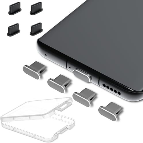 AUZOSL Lot de 8 bouchons anti-poussière USB C, 4 en aluminium et 4 bouchons anti-poussière en silicone de type C, compatibles avec Samsung Galaxy S23 Xiaomi Google Pixel Motorola Nothing Phone, gris