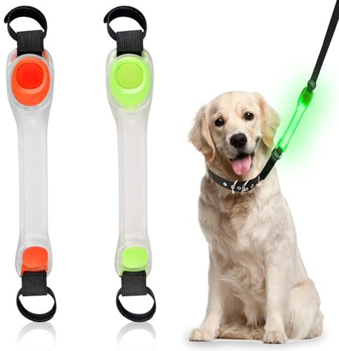 2 Stück LED-Leuchtbänder für Haustiere, Leuchthalsband Aufladbar Leuchtanhänger Hund 3 Blinkmodis Einfach Halsband Leine und Geschirr zu Befestigen Wasserdicht LED Leuchtband für Nacht Sicherheit