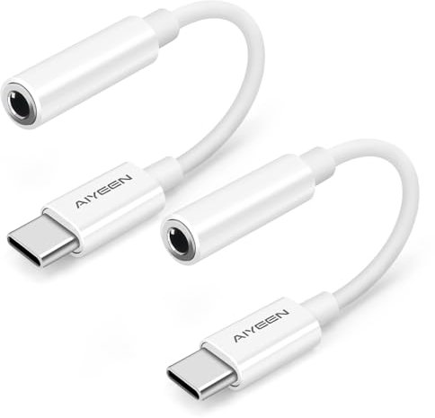 AIYEEN Adaptateur USB C vers Prise Jack Femelle 3,5 mm (Lot de 2), Adaptateur Audio USB C vers Casque auxiliaire Compatible avec iPhone série 15, Samsung, Pixel, iPad (Blanc)