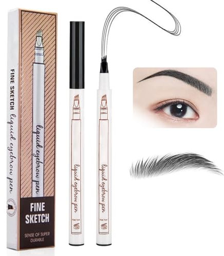 EONAFVE Waterproof Eyebrow Pencil Mit 4 Micro-Fork Spitzen, Lang Anhaltend Hochpigmentiert Augenbrauenstift Wasserfest, Microblading Augenbrauenstift Für 3D Natürliche Brauen - Schwarz