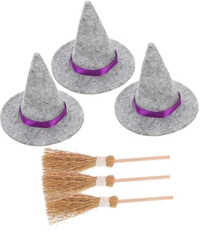 TINEASUR Halloween Hut Besen Set 6pc Hüte Besen Filz Handwerk Dekorationen Für Partys