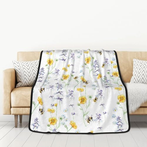 GRatka Decke, 127 x 152 cm, doppelseitige Decke, Reisedecke, weiche Decke für Schlafsofa,Frühlingsblume Hummel