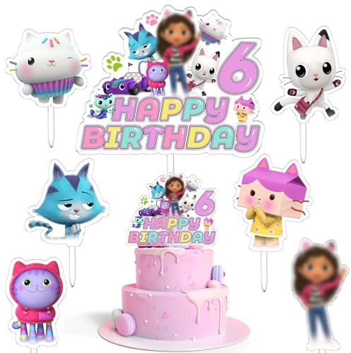 7 Piece Gabb Cake Topper Birthday Decoration, Happy Birthday, Cupcake, 6 Years