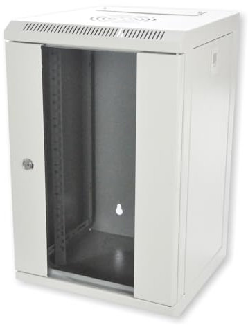 Koscom Connect Netzwerkschrank I Serverschrank 10 Zoll 312x300x500mm (BxTxH) I Wandmontage I voll montiert I Server Gehäuse mit abschließbarer Glastür I Traglast 60 kg I (Grau, 9 HE)