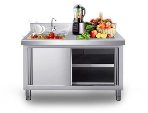 Fregadero Exterior Jardin Con Banco De Trabajo Armario Inferior Fregadero Con Mueble Acero Inoxidable Con 2 Puertas Solo Tazón Tocador De Baño Para Restaurante Bar Cafetería LavanderíA.(L100*60*80cm)