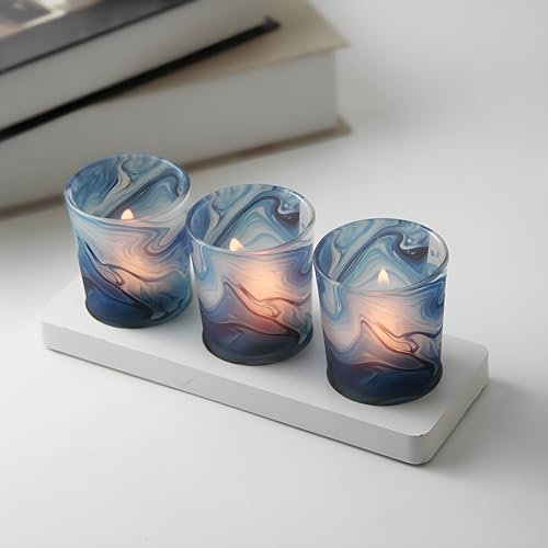 Hosoncovy Tea Light Candle Holder Set of 3 ,Glass Candle Holders with Tray Tealight Candle Holder for Weddings, Party and Home Decor