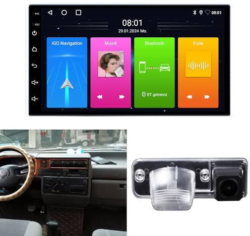 GPS Navigationsgerät für Auto,EU UK 52 Karten Lebenslang kostenloses Update,7 Zoll LKW Navigation+Nachtsicht Rückfahrkamera Ersatz für VW Transporter/Caravelle/Multivan T4 IV MK4 Cargo Van 1990-2003