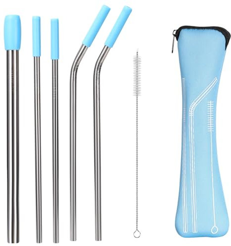 Arcjunys Metal Straws Reusable Straw Stainless Steel Straws Reusable Drinking Straws Metal Straws Drinking Metal Straw Set with Straw Brush and Silicone Tips for Smoothie Milkshake Cocktail 6Pcs