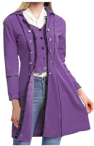 Rrongwn Steampunk Vintage Frack Giacca Gothic Cappotto Donna Abbigliamento Medievale Retro Vintage Camminare Frack Giacca Punk Cappotti Vittoriani Trench Cosplay Uniform Halloween Costume, Lilla, L