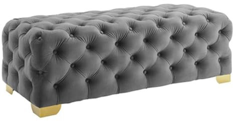 Small Bench For Bedroom Entryway Bench Rustic Fabric Upholstered Bedroom Bench Seat Button Tufted Ottoman Footrest Stool Bench For Bedroom End Of Bed(Grey,100 * 45 * 40cm)