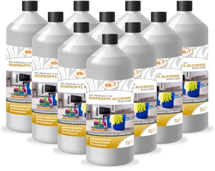 Filo Isopropyl Alcohol 99.9% IPA 10x 1L | High-purity Rubbing Alcohol for Cleaning & Degreasing | Isopropanol Cleaning Alcohol Disinfecting Ideal for Electronics, Glass and Solvent Use