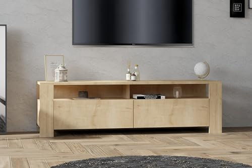 Hanah Home Modern TV Unit in Sapphire Oak, 140 cm | 100% Melamine Coated Particle Board, 18 mm Thick | Wall-Mountable with Multiple Shelves | Scandinavian Design