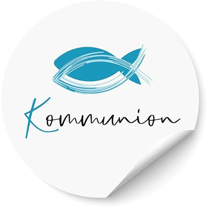 MEJOSER Kommunion Deko Junge Mädchen 120 Stück 4cm Aufkleber Kommunion Sticker Blau Fische Etiketten Selbstklebend Basteln Erstkommunion Deko für Einladungskarten Einladung Gastgeschenke