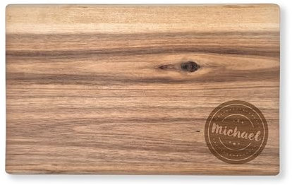 Massives Schneidebrett mit Gravur - individueller Name, Text oder Spruch - Buchenholz, abgerundete Ecken, 23x15cm, personalisiertes Frühstücksbrettchen (Akazienholz eckig)