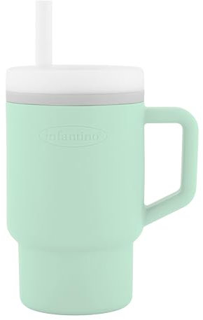 Infantino Ma Première Tasse – Adorable Tasse 255ml avec Paille Antifuite et Poignée Adaptée aux Tout-Petits, Favorise l'Hydratation, Facile à Nettoyer, Menthe Fraîche