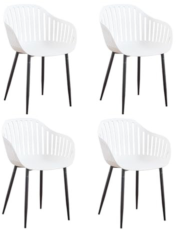JZGORC Pack de 4 Silla de Comedor, Sillas de Cocina con Reposabrazos, con Respaldo Hueco y Asiento de Polipropileno, Adecuada para Salón, Balcón, Jardín - Blanco