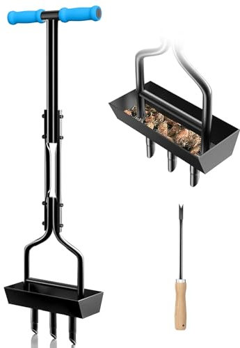 Rasenlüfter, EEIEER Aerifiziergabel Rasenbelüfter Aerifizierer für Rasen Hohlspoon mit Ablageschale, Rasenspecht Rasenbelüftung Handvertikutierer Rasen Aerifizieren für Verdichtete Böden Rasenpflege