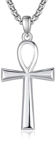 ADMETUS Ankh Anhänger Silber 925 Koptisches Ägyptische Ankh Kreuz Kette Schutz Schmuck Ägyptische Geschenke für Herren mit 2.5mm 22+2 Rolo Ketten