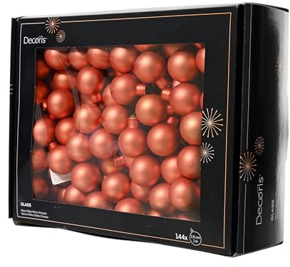 Kaemingk Weihnachtskugeln am Draht Glas 2,5cm x 144 Stück Spiegelbeeren Matt - kleine Dekokugeln - Christbaumschmuck & Weihnachtsdeko - Warmorange