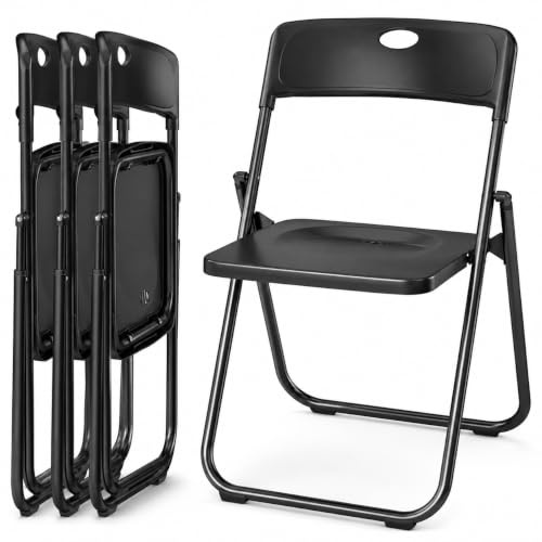 Asdsed Klappstuhl 4er Set, Klappstühle bis 159kg aus Metall & PVC, Wasserdicht als Campingstuhl Gartenstuhl, Stabil Klappsessel für Küche, Esszimmer, Innen- und Außen Schlicht, Schwarz