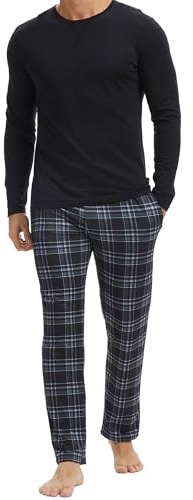 The Essentials Wardrobe Mens Mink Fleece Pyjamas - LS - Black Checks - Medium