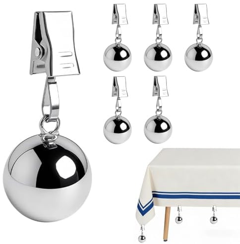 KiBlithemor 6er Pack Stabile Tischdecken Gewichte, 68g Extra schwere Rostfreie Edelstahlkugeln mit Clips Tischdeckengewichte für Outdoor Gewichte für Vorhänge Geeignet für Tischdecken, Vorhänge usw