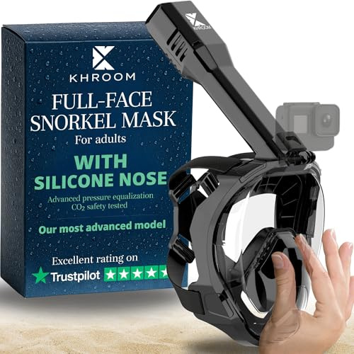 Khroom Snorkelmask med tryckutjämning för vuxna Seaview Pro Plus | CO2 säker – känd från lejongrotta – helansiktsmask med silikonnäsa