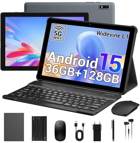 PIXGOOD Tablet 10 pollici Android 15, Tablet in offerta con 5G wifi Octa-Core, 36GB RAM, 128GB ROM (TF 1TB), 8000mAh, 5MP+8MP, Tablet con tastiera|Mouse|Custodia|auricolari (Pollici, 10.1, Grigio-6)