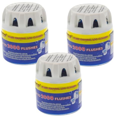 2000 Flushes Toilet Bowl Cleaner Dispensers – Blue Cleaning Formula with Natural Ingredients, Cistern Drop-In for Standard Toilet Tanks, 3-Pack (2000 Flushes Each), 12-Month Supply