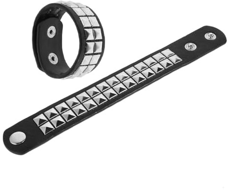 Ipetboom Bracciale Retrò Punk Borchie per Uomo in Pelle, 2 Pezzi | Pelle Artificiale Nera, Stile Vintage, Decorazioni Borchiate, Polsino Comodo per Look Personali