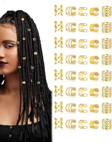 KONFEN 40 Pièces Pendentif Dreadlocks en Métal, Pinces à Cheveux en Spirale Bijoux, Perles en Spirale Métal Accessoire, Différents Styles de Mode Tresses Africaine Kpop Décorer Hommes Femmes, Doré